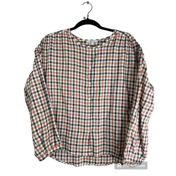 Madewell 'Meadow'  Orange Black Button Down Long Sleeve Plaid Blouse Size Small - Picture 1 of 7